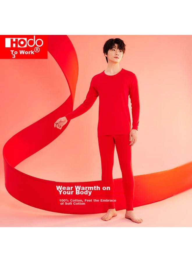 Hongdou Men's Autumn Underwear Set, Pure Cotton Round Neck Thermal Top And Bottom, Thin Base Layer Thermal Underwear - Image 3