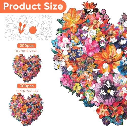 Mys Aurora Puzzles for Adults Heart Flower Wooden Puzzles 300 Pieces Unique Shaped Jigsaw Puzzles Birthday Gifts for Mom Adults and Kids Fun Challenge Family Game 126 x 122 Inch - Image 5