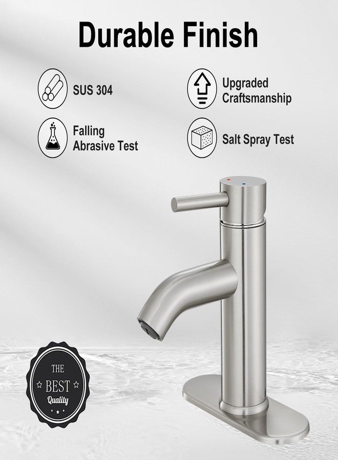 VOTON Brushed Nickel Bathroom Faucet Single Handle Bathroom Vanity Sink Faucet with Pop-up Drain, Rv Lavatory Vessel Faucet Basin Mixer Tap with Deck Plate - Image 2