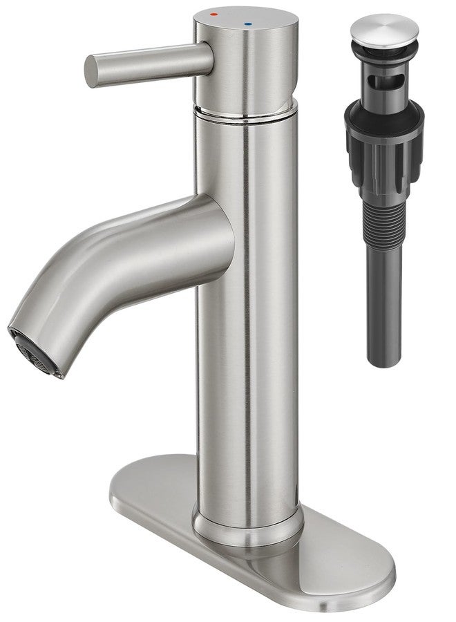 VOTON Brushed Nickel Bathroom Faucet Single Handle Bathroom Vanity Sink Faucet with Pop-up Drain, Rv Lavatory Vessel Faucet Basin Mixer Tap with Deck Plate - Image 1