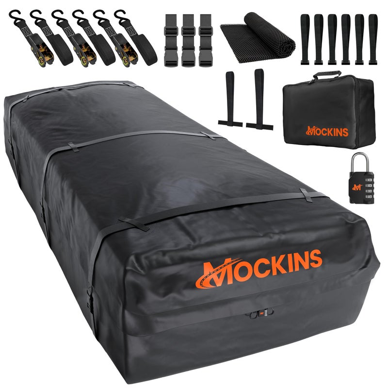 Mockins XXL 50 CuFt Car Rooftop Cargo Carrier Bag | Massive 85"x50"x20" Heavy Duty Car Luggage Roof Carrier Bag | All-Weather Vinyl Vehicle Soft-Shell Carriers with Anti-Slip Mat, Lock, Straps & Hooks - Image 1