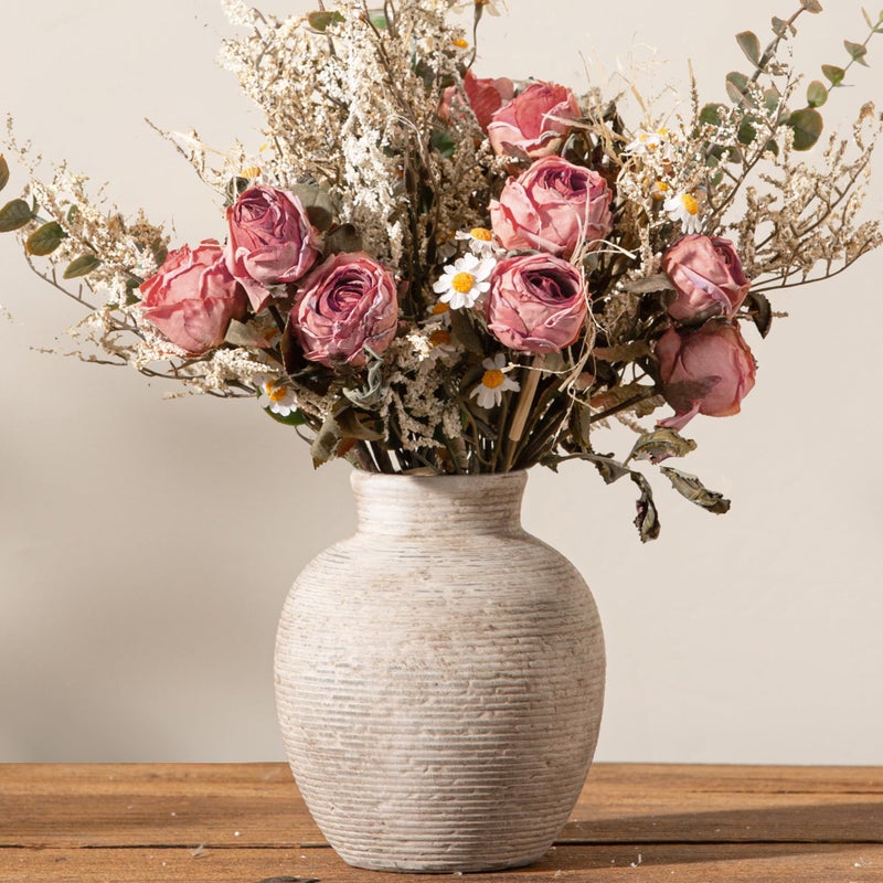 Vanselia Ceramic Flower Vase Home Decor - Small Farmhouse Table Vases Rustic Vintage Living Room Kitchen Bedroom Decorations for House Book Shelf Office Coffee Desk Dining Fireplace (6" Retro) - Image 4