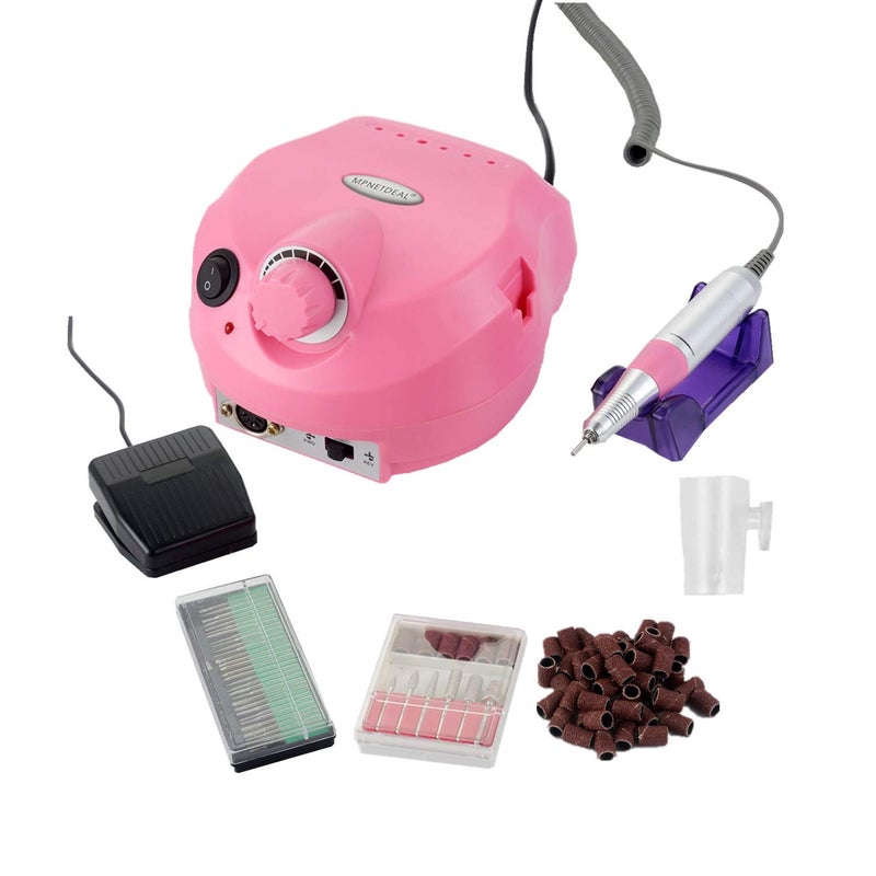 MPNETDEAL Electric Nail Drill Efile Professional Nail Drill Machine 30000RPM Tools for Acrylics Nails Natural Nails with Foot Pedal Ideal for Gel Nail at Home use or Nail Salon Pink