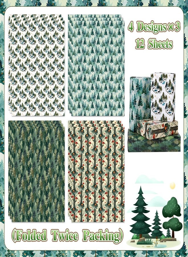 Pineraap Forest Wrapping Paper 12 Sheets Watercolor Mushroom and Woodland Theme Gift Wrap for Nature Lovers, Rustic Parties, DIY Craft, 20"×28" - Image 2