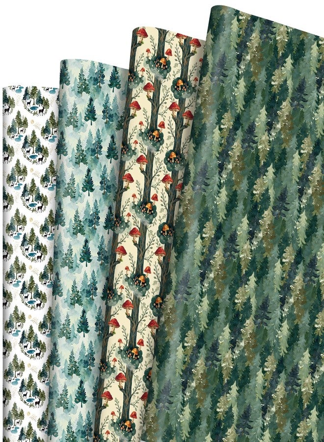 Pineraap Forest Wrapping Paper 12 Sheets Watercolor Mushroom and Woodland Theme Gift Wrap for Nature Lovers, Rustic Parties, DIY Craft, 20"×28" - Image 1