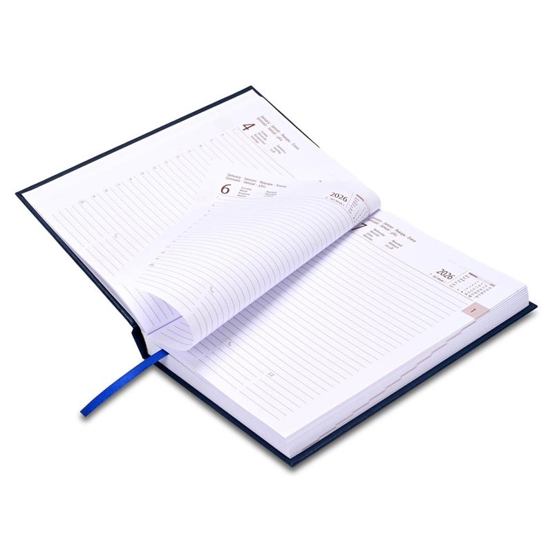 FIS 2026 International A5 Diary, 148x210mm, Hard Cover Vinyl Materials, 1 Day a Page Format, 7 Multi Languages, 60gsm White Paper, Blue Cover - FSDI136-7V26BL - Image 4