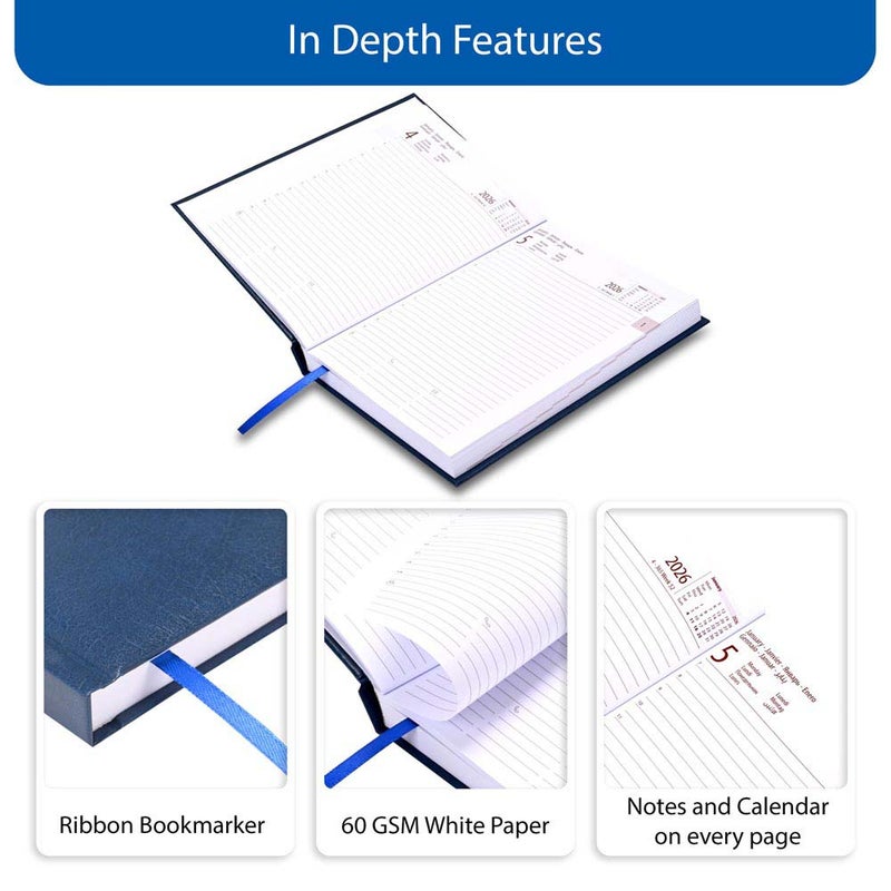 FIS 2026 International A5 Diary, 148x210mm, Hard Cover Vinyl Materials, 1 Day a Page Format, 7 Multi Languages, 60gsm White Paper, Blue Cover - FSDI136-7V26BL - Image 5