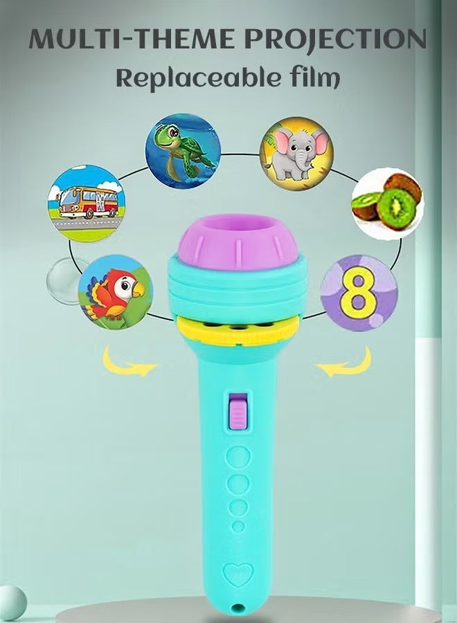 Kids Projection Flashlight Early Educational Toy, Slide Projector Torch with Dinosaur/Animal/Vehicle/Number Pattern Slides, Bedtime Soothing Sleep Aid Toy for Toddlers & Infants, Gift Box Packing - Image 1