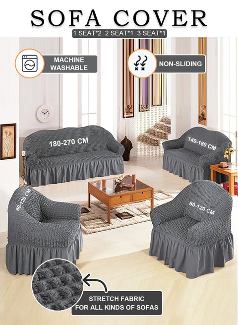 4-Piece 7 Seater (3+2+1+1) sofa cover Super Stretchable Wrinkle-free Full Coverage Sofa Slipcover Exquisitely Detailed Slip Flexible Resistant Jacquard Sofa Cover Set Dark Grey 110x470cm