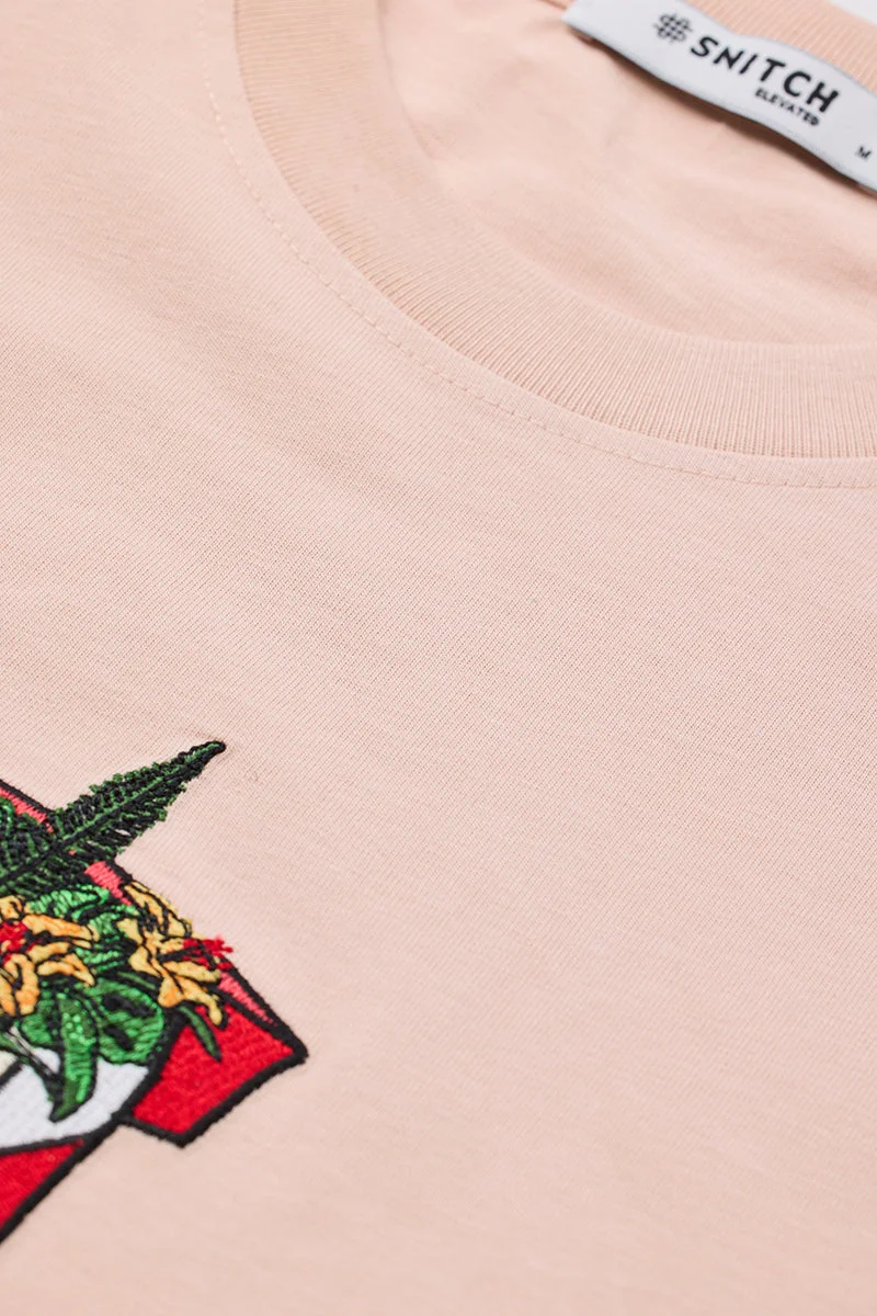 SNITCH تيشيرت بقصة ضيقة مطرز بالخوخ