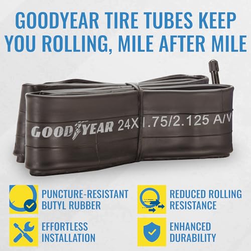 GOODYEAR أنبوب دراجة جوديير، 24 × 1.75/2.125 - أنبوب دراجة 16 بوصة مع مطاط بيوتيل - أنابيب دراجات جبلية موثوقة لركوب الدراجات المتميز - 24 × 1.75/2.125 - Image 2