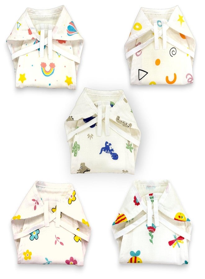 Teetar 100% Cotton Muslin Langots for Newborns (0-3 Months) | Pack of 5 Reusable Cloth Nappies with 5-Layer Absorbent Insert | Soft, Breathable, Washable Baby Diapers for Up to 7 kg (Multicolour) - Image 1