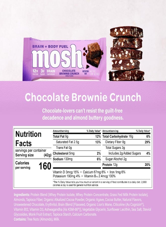 MOSH Chocolate Brownie Keto Protein Bars, High Fiber, Low Carb, Gluten Free, High Protein, Brain Healthy Snack, 12 Count - Image 2
