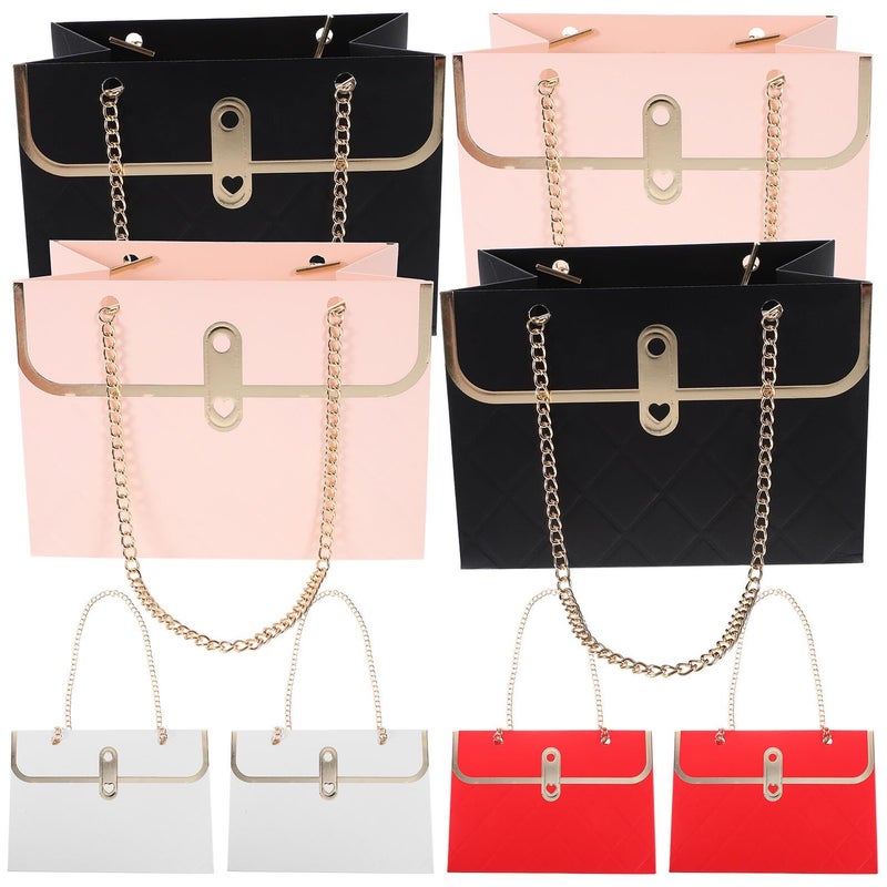 Bouquet Bags With Handles For Valentine S Day Party Portable Paper Tote Bags In White Pink Black And Red Flower Packing Festival Favor Containers 8 Pieces - Image 2