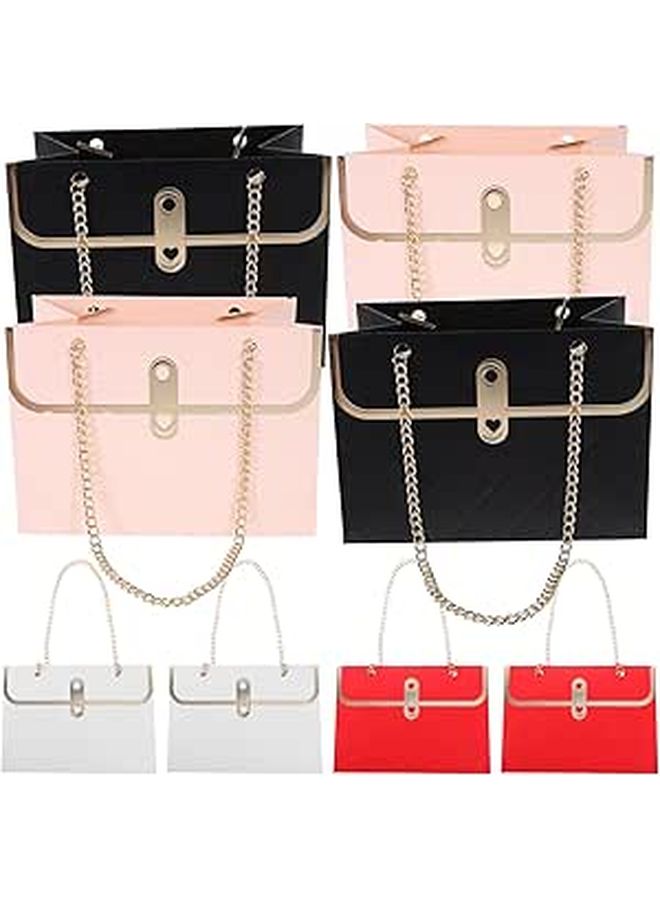 Bouquet Bags With Handles For Valentine S Day Party Portable Paper Tote Bags In White Pink Black And Red Flower Packing Festival Favor Containers 8 Pieces - Image 1