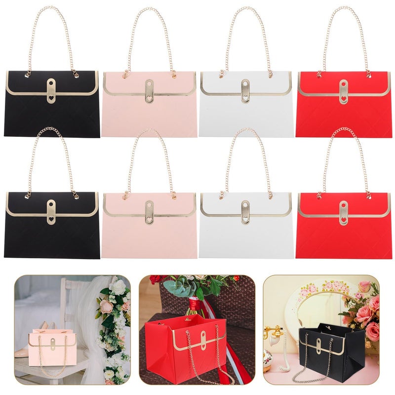 Bouquet Bags With Handles For Valentine S Day Party Portable Paper Tote Bags In White Pink Black And Red Flower Packing Festival Favor Containers 8 Pieces - Image 5