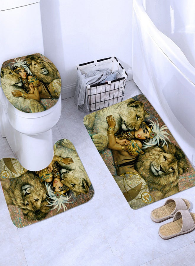 Halamodo Egyptian Queen & Lion Print Bathroom Set – 4-Piece Waterproof Shower Curtain, Non-Slip Bath Mat, Toilet Lid Cover, and Rug with Hooks for a Stylish, Artistic Bathroom Décor - Image 3