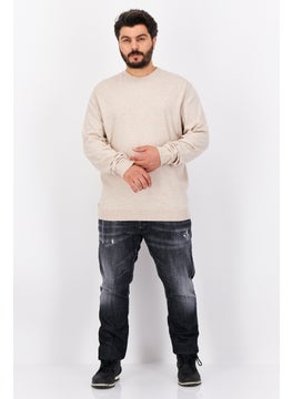 Sorbino Men Crew Neck Long Sleeve Plain Sweater, Beige  - Image 4
