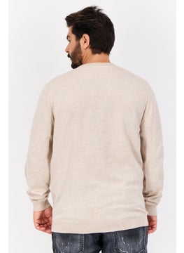 Sorbino Men Crew Neck Long Sleeve Plain Sweater, Beige  - Image 3