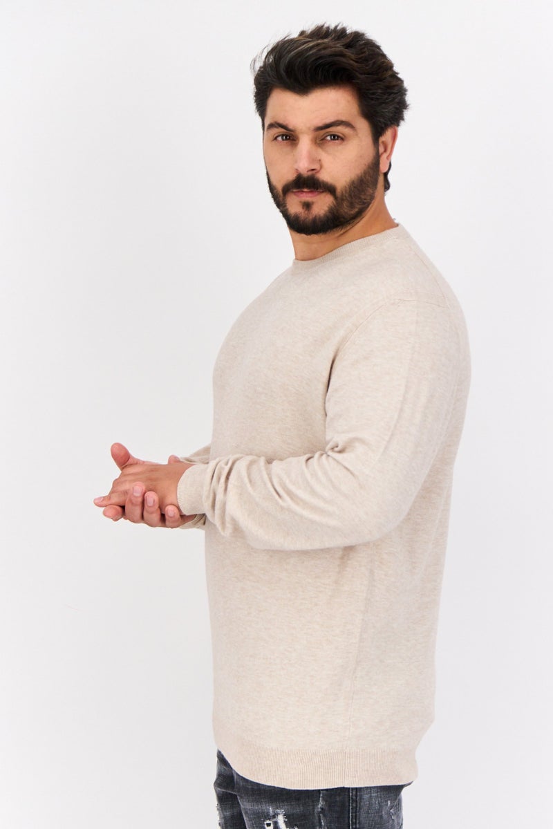 Sorbino Men Crew Neck Long Sleeve Plain Sweater, Beige - Image 2