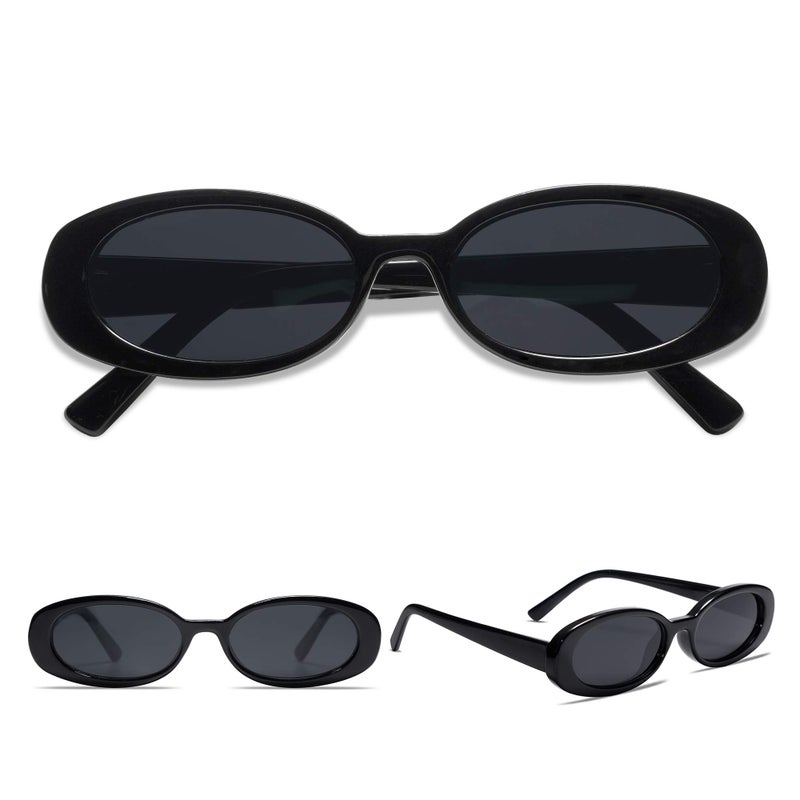 VANLINKER 90s Sunglasses for Women Men, Retro Oval Sunglasses Narrow Eyeglasses Polarized UV400 Protection (Black, Grey) - Image 2