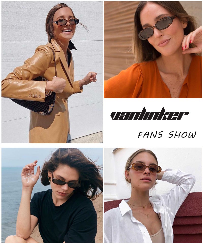 VANLINKER 90s Sunglasses for Women Men, Retro Oval Sunglasses Narrow Eyeglasses Polarized UV400 Protection (Black, Grey) - Image 3