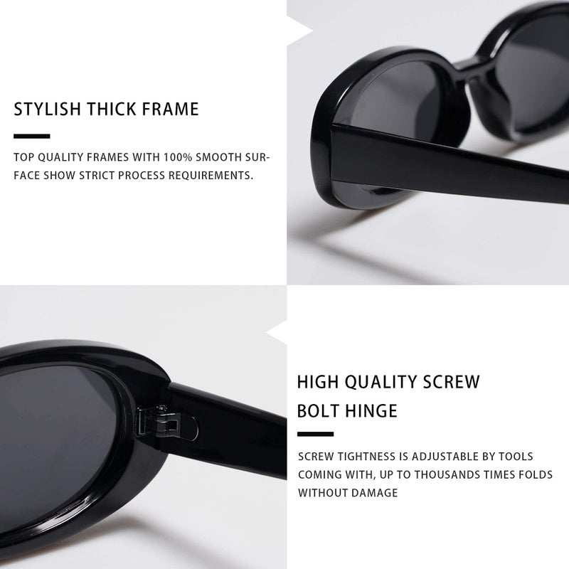 VANLINKER 90s Sunglasses for Women Men, Retro Oval Sunglasses Narrow Eyeglasses Polarized UV400 Protection (Black, Grey) - Image 5