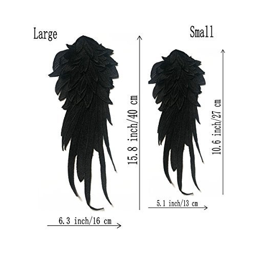 ZALALAA 1 Pair Black Gothic Embroidered Angel Wings Patches, 27*13 cm / 10.6*5.1 inch - Image 2