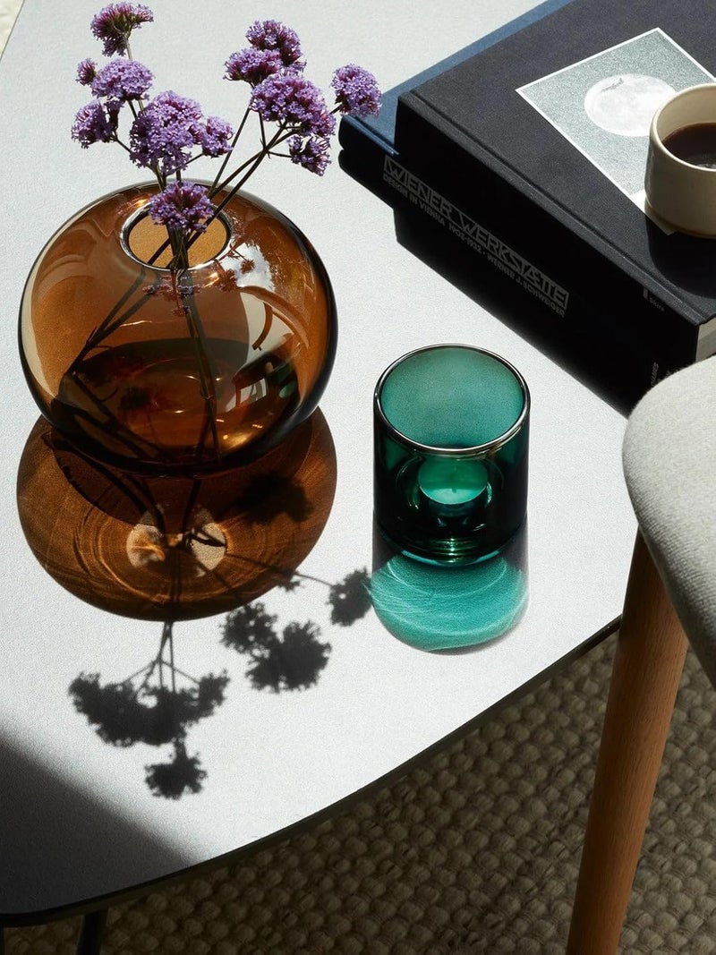 LSA Epoque Glass candle light Holder H8.5cm Teal-Blue color Finish Elegant Candle Holder for Home Decor - Image 5