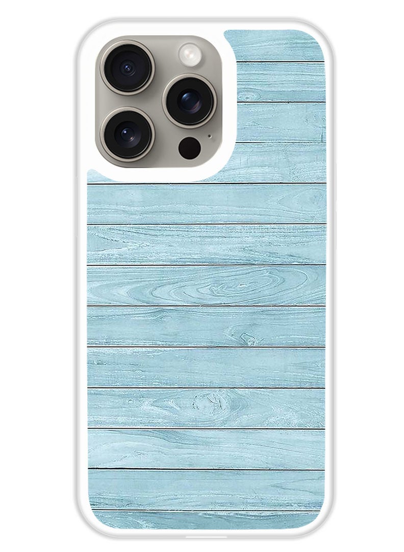 Theodor Protective Case Cover For APPLE IPHONE 15 Pro Max Light Blue Wood  (White Bumper) - Image 1