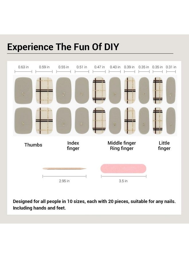 Modelones British Plaid Semi Cured Gel Nail Strips from BELLE GAGA 20 Pcs Gel Nail Stickers Sheer Gel Polish Strips, Gel Nail Wraps 10 Sizes, Works With UV Light, Includes 2 Prep Pads, Nail File & Wooden Stick - Image 4