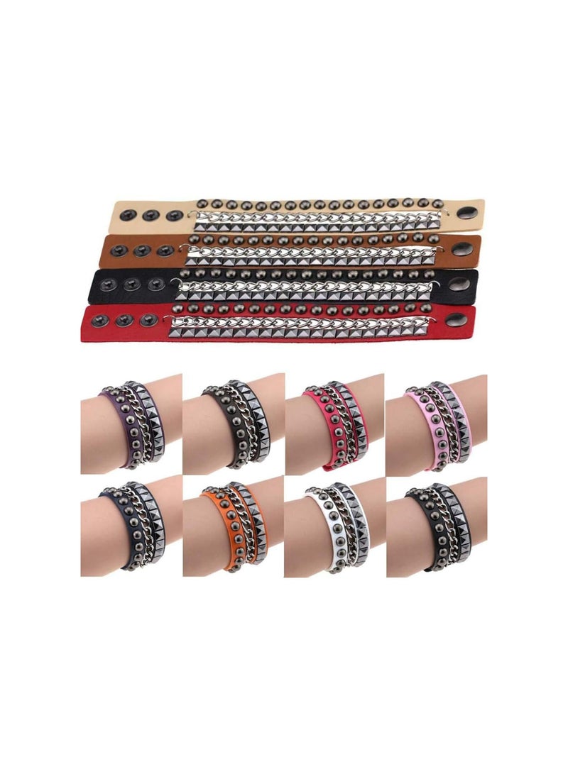 GGOOT Premium Quality Women's Layered Punk Rock Rivet Bracelet Studded Faux Leather Metal Chain Bangle - Image 5