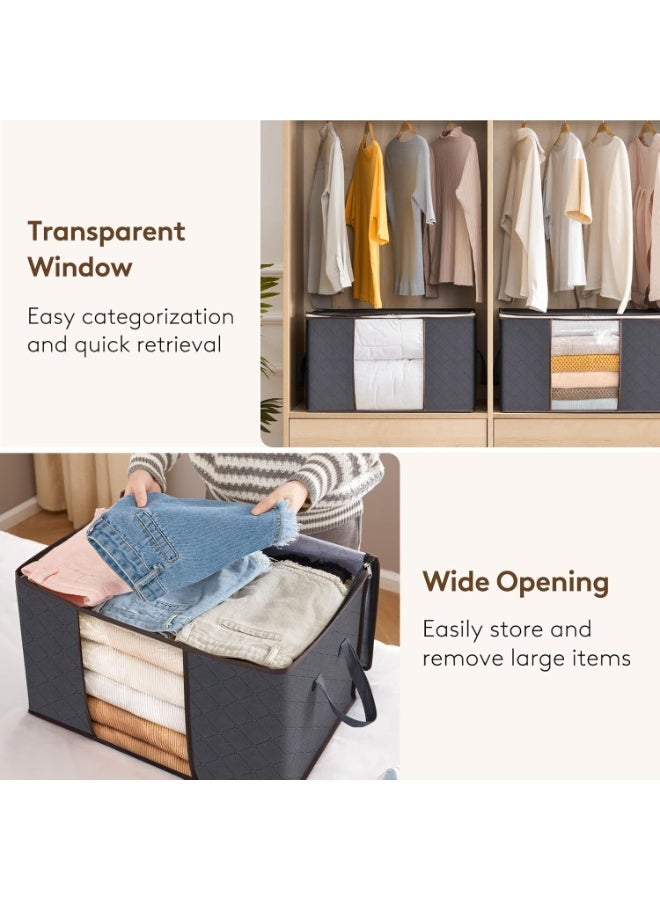 لايفويت حقيبة تخزين ملابس من 8 قطع، صناديق تخزين للملابس والبطانيات والألحفة، تخزين ملابس قابل للطي مع مقبض مقوى، سحاب قوي، منظم خزانة مع نافذة شفافة، 60 لتر، رمادي - Image 5