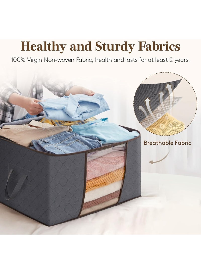 لايفويت حقيبة تخزين ملابس من 8 قطع، صناديق تخزين للملابس والبطانيات والألحفة، تخزين ملابس قابل للطي مع مقبض مقوى، سحاب قوي، منظم خزانة مع نافذة شفافة، 60 لتر، رمادي - Image 3
