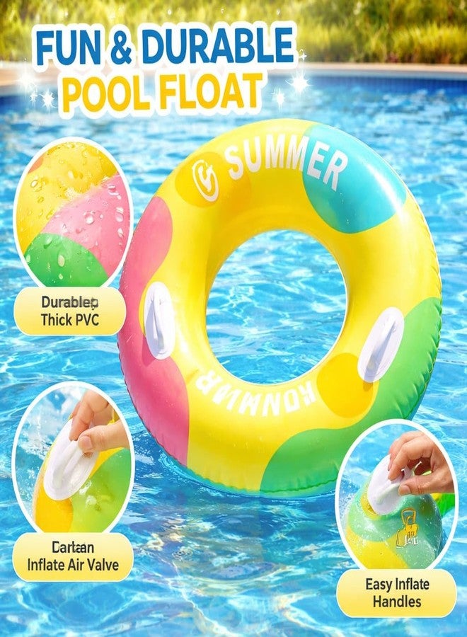 Jukusa Inflatable Swimming Ring with Air Pump, Heavy Duty Summer Pool Float Tube with Durable Handles, Colorful Adult & Kids Swim Ring for Beach, Lake & Pool Parties(Pump Included) - Image 4