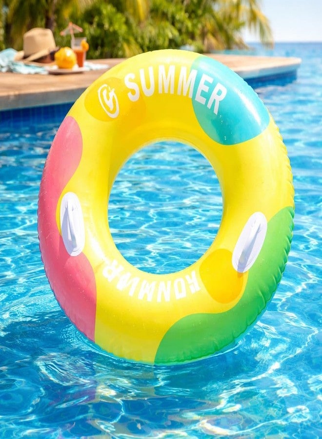 Jukusa Inflatable Swimming Ring with Air Pump, Heavy Duty Summer Pool Float Tube with Durable Handles, Colorful Adult & Kids Swim Ring for Beach, Lake & Pool Parties(Pump Included) - Image 2
