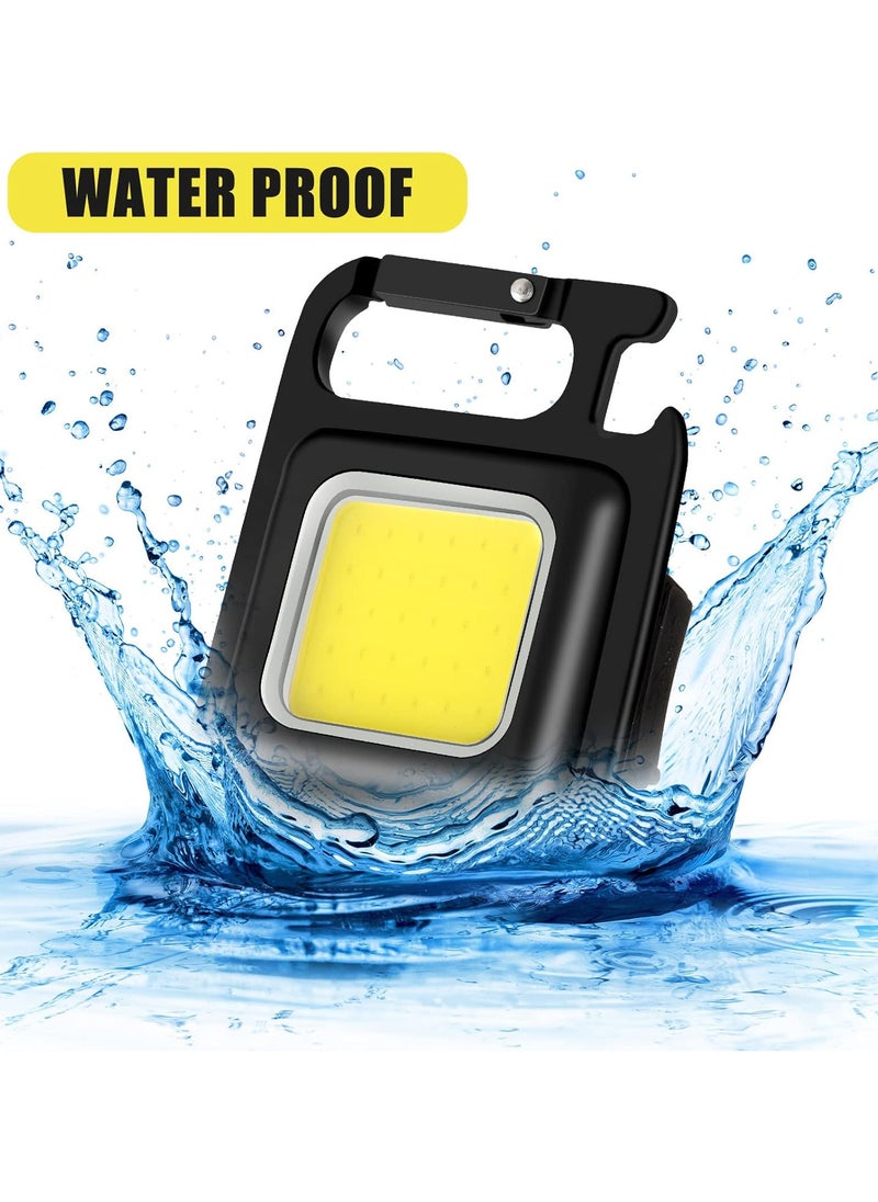 COB Pocket Mini LED Flashlight - 4 Light Modes Rechargeable Mini Keychain Flashlight with Magnet Base and Folding Bracket Bottle Opener for Camping Fishing Walking (4 Pack)