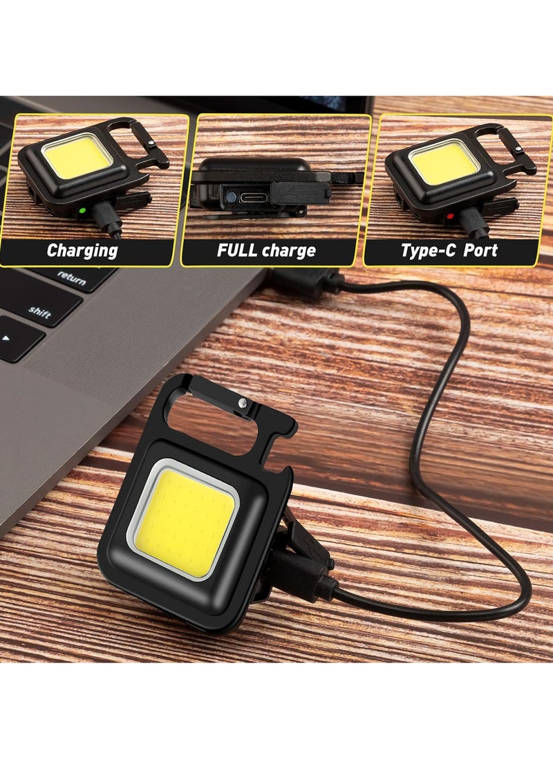 COB Pocket Mini LED Flashlight - 4 Light Modes Rechargeable Mini Keychain Flashlight with Magnet Base and Folding Bracket Bottle Opener for Camping Fishing Walking (4 Pack)
