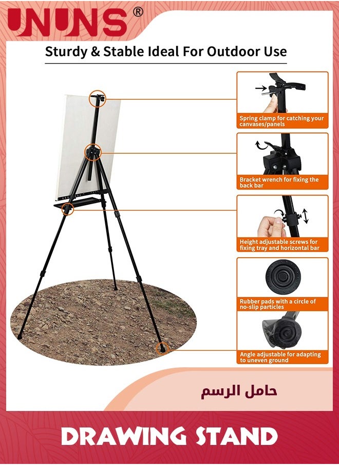 UNUNS - 66 Inches Easel Stand With Tray,Aluminum Metal Art Easel Artist Tripod Adjustable Height From 21" to 66" With Carry Bag For Table-Top/Floor Painting And Displaying - Image 1