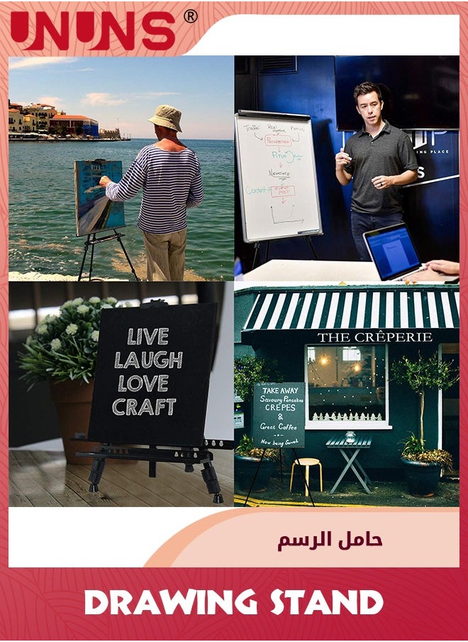 UNUNS - 66 Inches Easel Stand With Tray,Aluminum Metal Art Easel Artist Tripod Adjustable Height From 21" to 66" With Carry Bag For Table-Top/Floor Painting And Displaying - Image 1