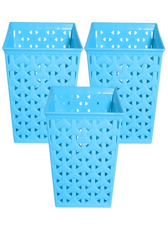 MORVI Linea Square Plastic Multipurpose Organizer For Kitchen, Bathroom, Salon, Office|Stationery,Cutlery,Pen,Makeup Brushes Holder|Hanging Toothbrush Stand |Pack Of 3 | BLUE - Image 1