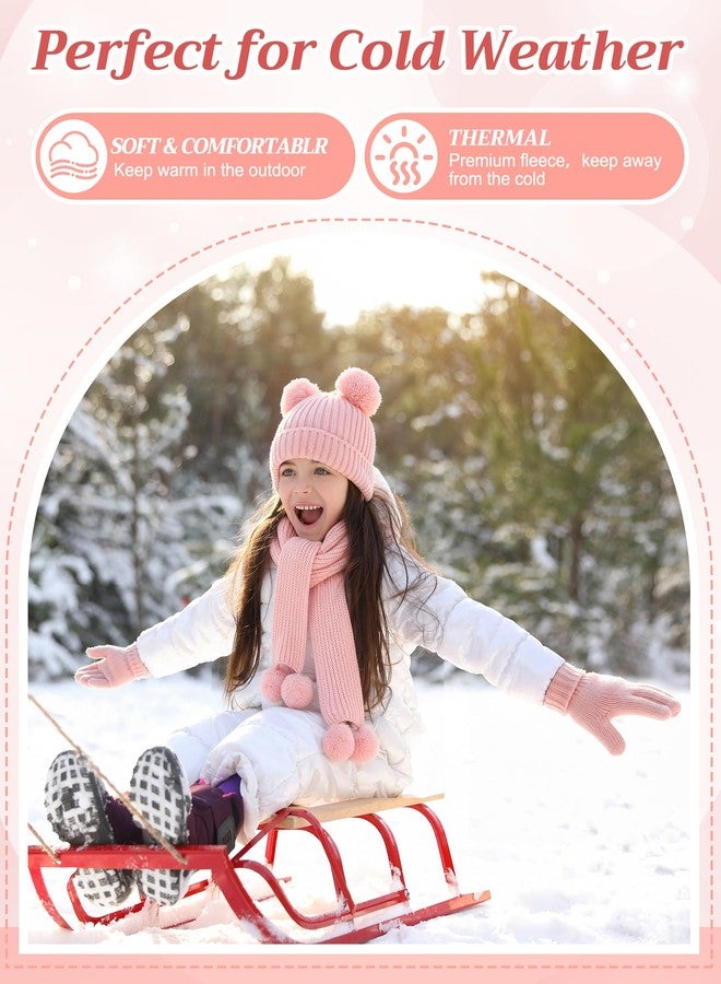 Geyoga 3 Pcs Kids Winter Hat Gloves Scarf Set for Age 2-8 Yrs Boys Girls Winter Toddler Warm Fleece Lined Hat Scarf Gloves(Pink) - Image 5