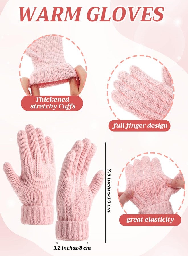 Geyoga 3 Pcs Kids Winter Hat Gloves Scarf Set for Age 2-8 Yrs Boys Girls Winter Toddler Warm Fleece Lined Hat Scarf Gloves(Pink) - Image 3