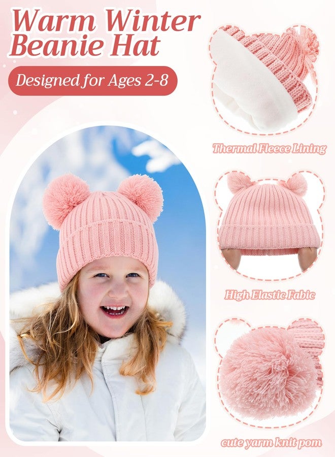 Geyoga 3 Pcs Kids Winter Hat Gloves Scarf Set for Age 2-8 Yrs Boys Girls Winter Toddler Warm Fleece Lined Hat Scarf Gloves(Pink) - Image 2