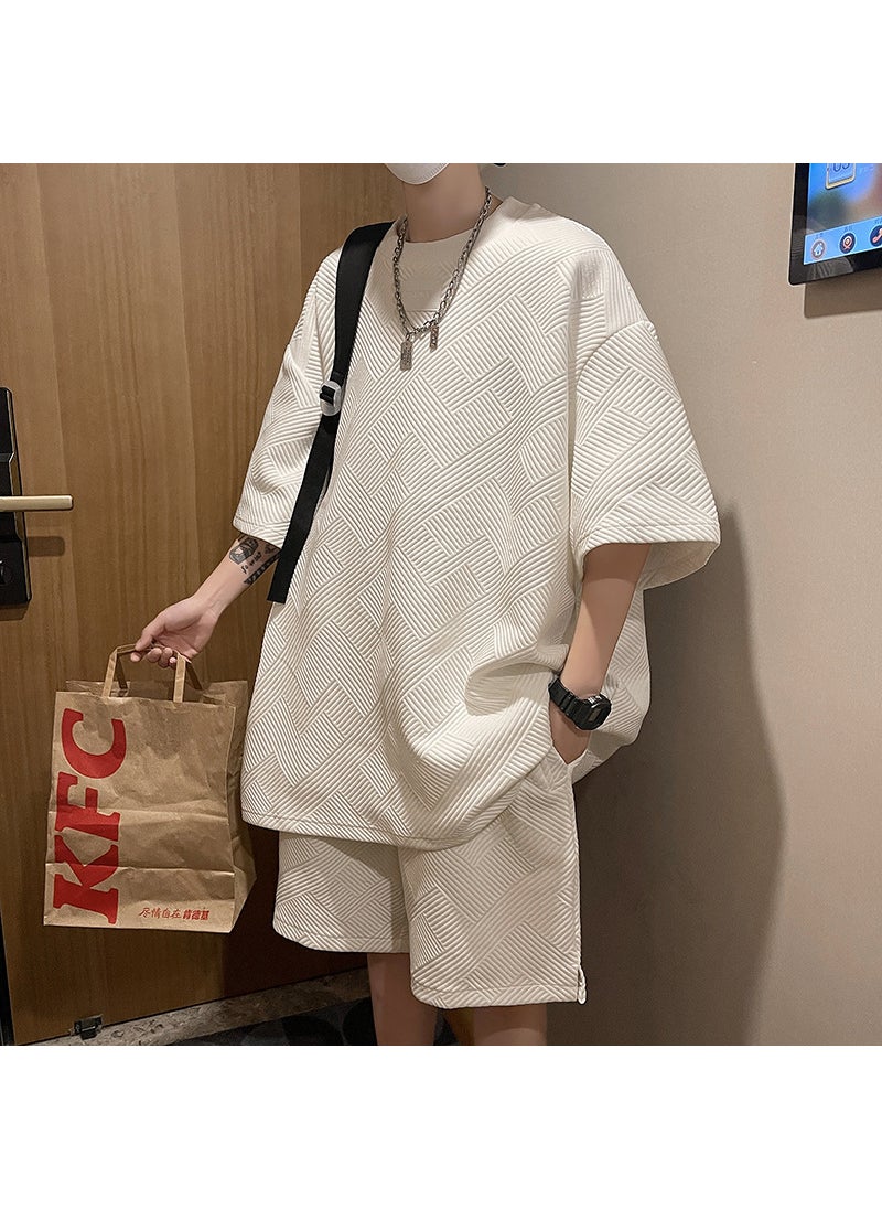 Generic - Korean Summer Casual Tracksuit Set Men White - Image 1