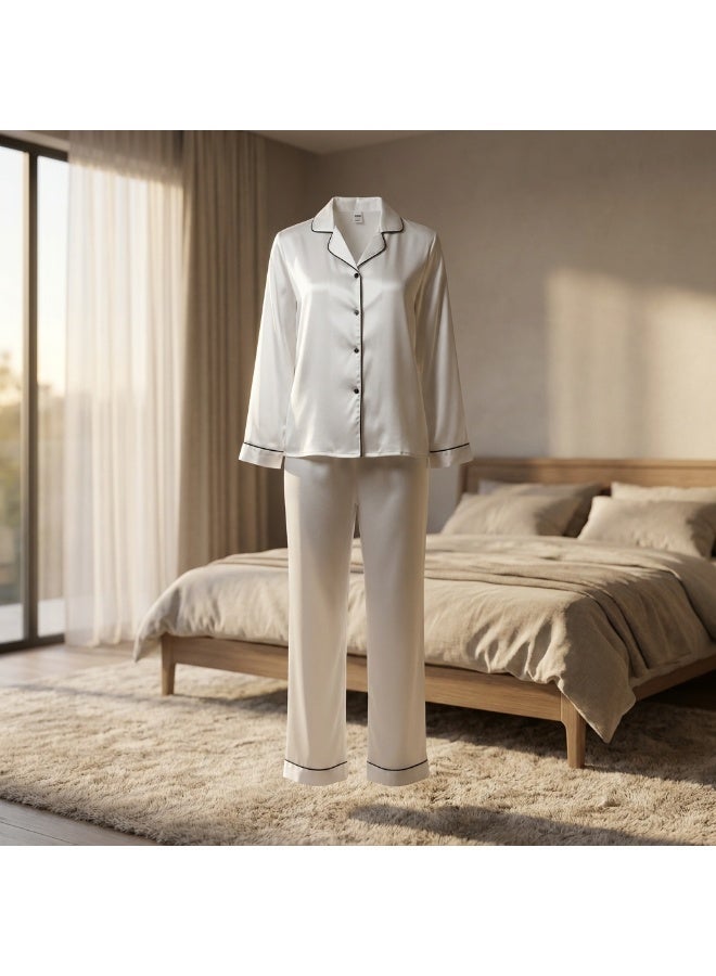 LADY Women Satin Pajama Set 2PCS – Long Sleeve Sleepwear Nightwear Set - Image 1