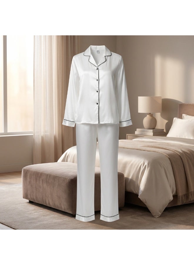 LADY Women Satin Pajama Set 2PCS – Long Sleeve Sleepwear Nightwear Set - Image 3