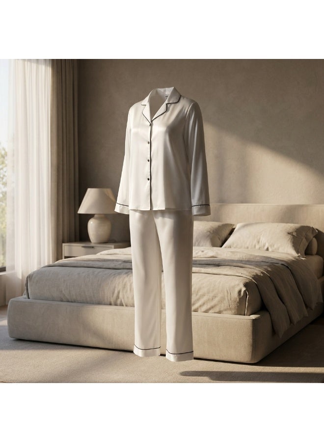 LADY Women Satin Pajama Set 2PCS – Long Sleeve Sleepwear Nightwear Set - Image 4