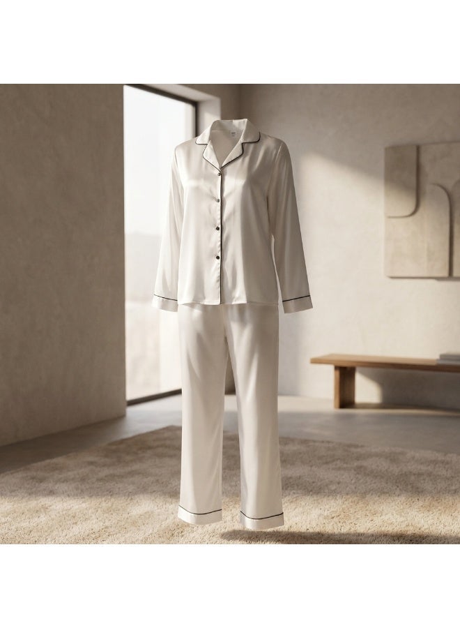 LADY Women Satin Pajama Set 2PCS – Long Sleeve Sleepwear Nightwear Set - Image 2