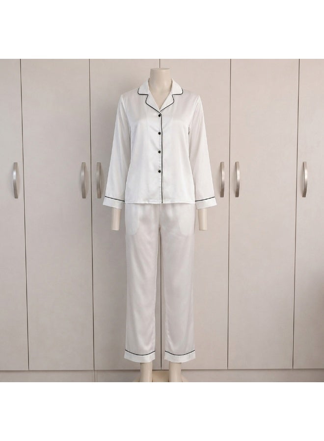 LADY Women’s Satin Pajama Set – 2-Piece Long Sleeve Button-Down Shirt & Matching Pants | Luxury Sleepwear | Made in Turkey - Image 1